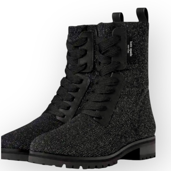 kate spade Shoes - Kate Spade Merigue Knit Combat Boot Lace Up in Black/Silver